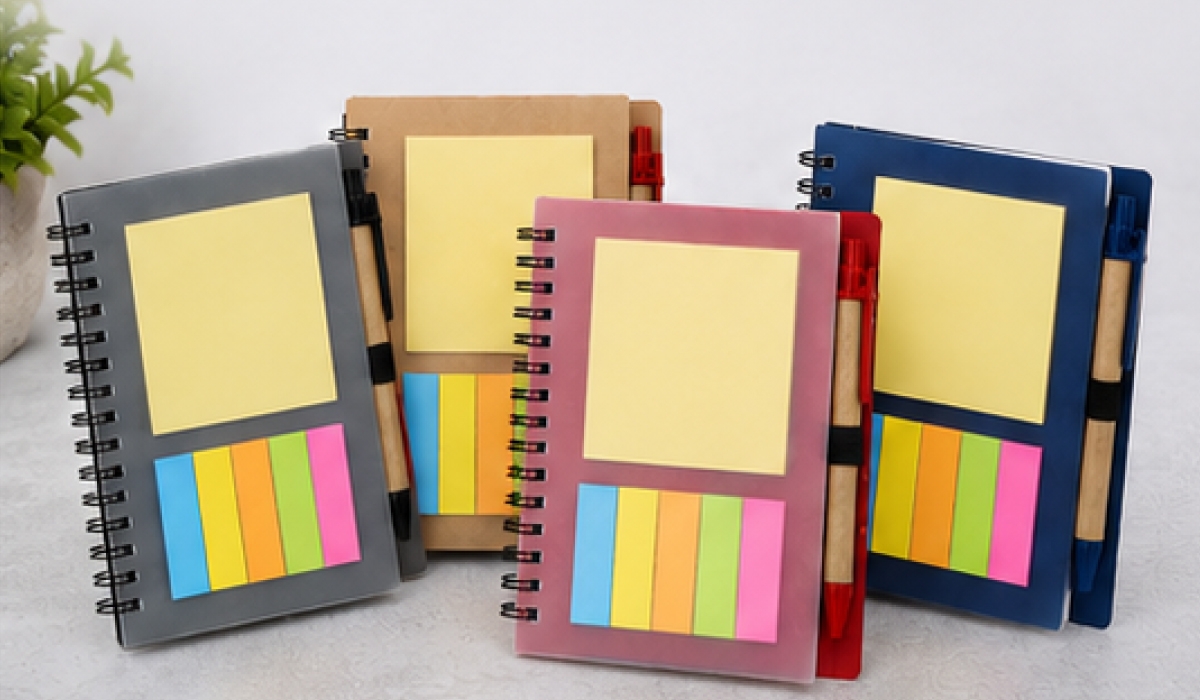 Frosted Cover Notepad with Sticky Notes, Coloured Tabs & Pen