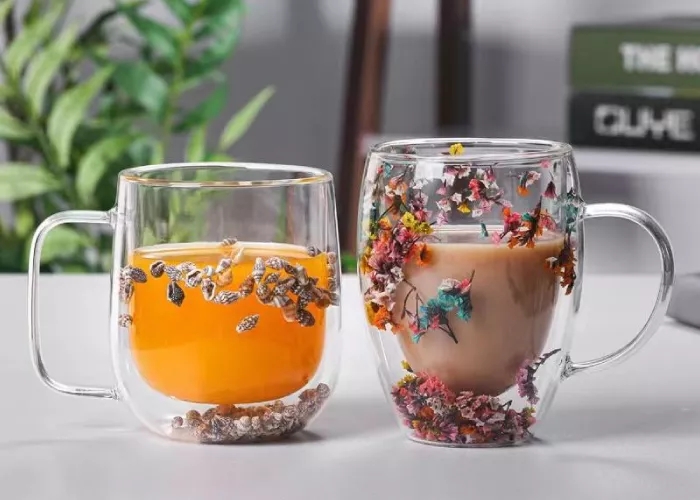 350ml Double Wall Glass Mug with Handle